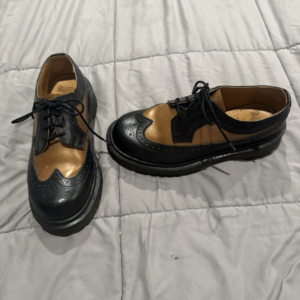 Vintage 90's Dr. Martens Bex 3989 Black Gold Wingtip Brogue Oxfords Y2K Size 5